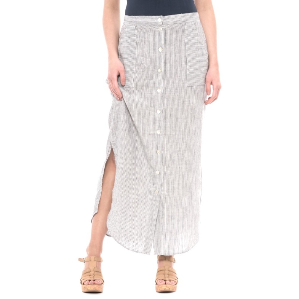 St. Tropez West Cream button linen midi skirt
